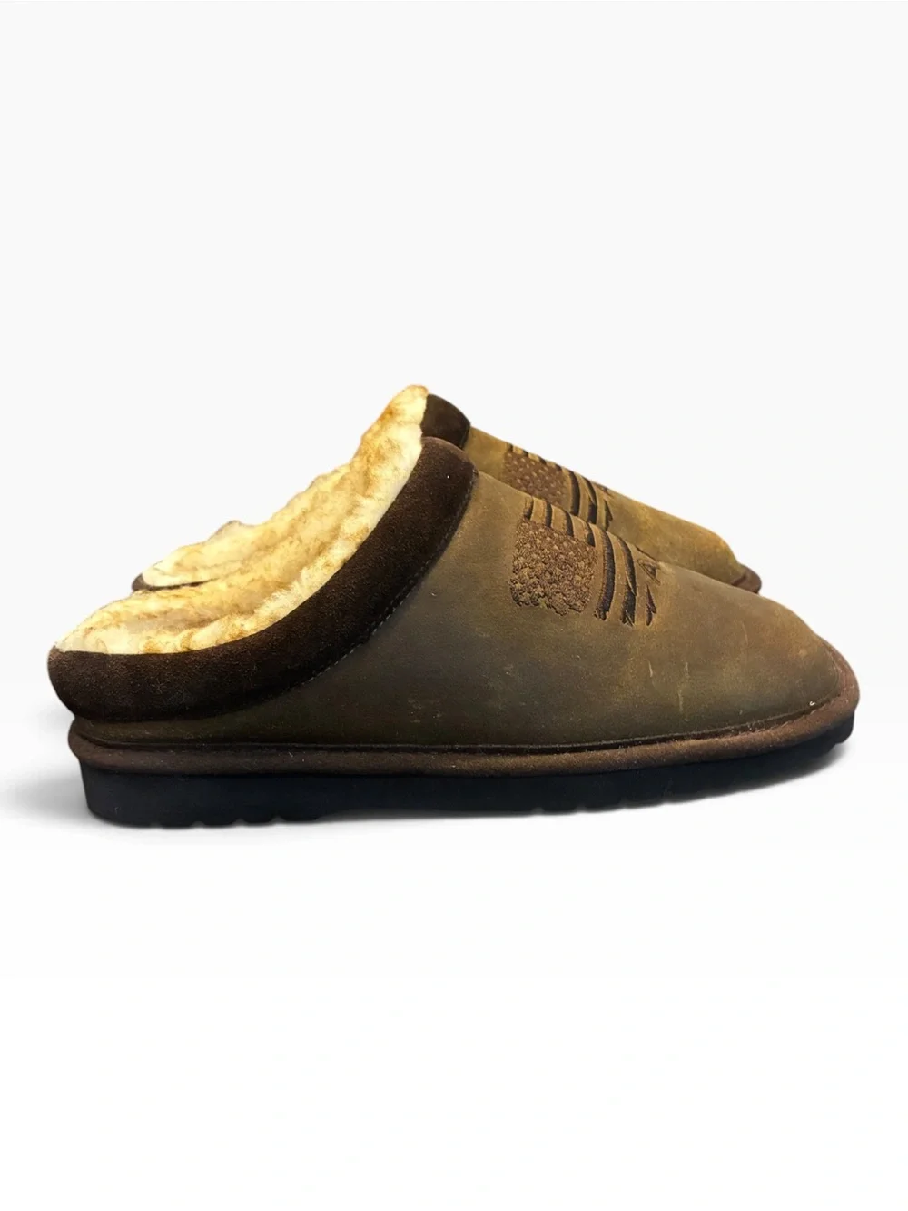 Ariat Men's Sherpa Lined Suede Clog Slippers Size 8 Brown Leather House Shoes